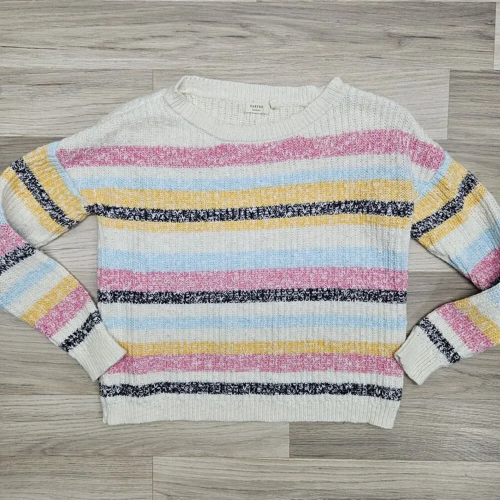 HARPER HERITAGE Womens White Colorful Rainbow Stripe Knit Sweater Size Small